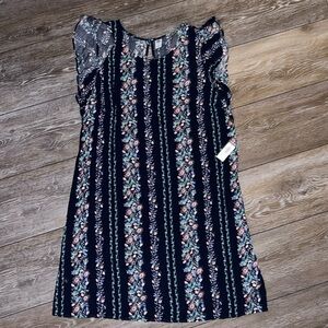 Straight floral print dress with ruffled cap sleeve